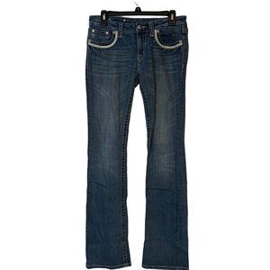 Miss Me Blue Bootcut Jeans Womens 29 JW5087B2 Embellished Flap Pockets Straight